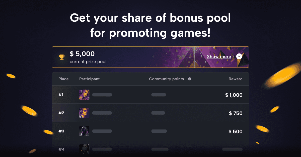 Get your share of our $5,000 bonus pool for promoting games!
